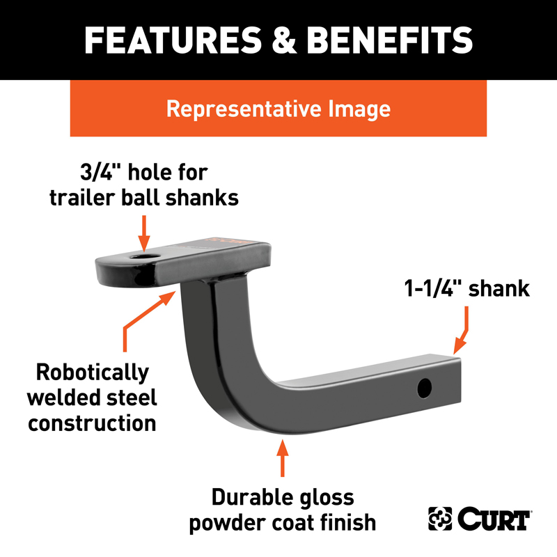 CURT | Class 2 Ball Mount (1-1/4" Shank, 3,500 lbs., 3-1/8" Rise, 9-3/4" Long) CURT Hitch Balls & Mounts