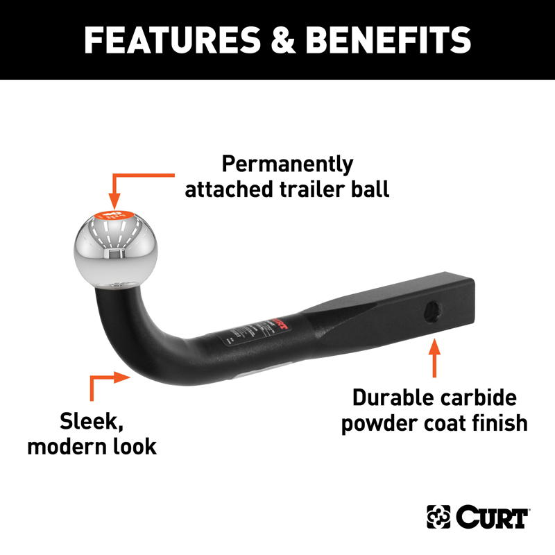 CURT | Euro Mount (2" Ball, 1-1/4" Shank, 3,500 lbs., 2-3/4" High, 10" Long) CURT Hitch Balls & Mounts