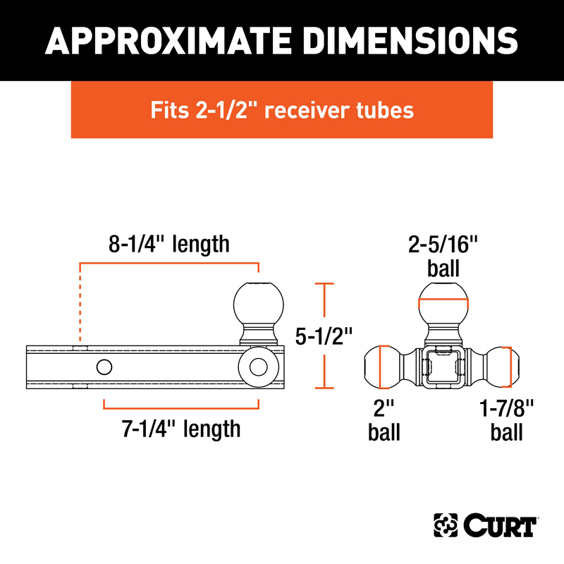 CURT | Multi-Ball Mount (2-1/2" Hollow Shank, 1-7/8", 2" & 2-5/16" Black Balls)
