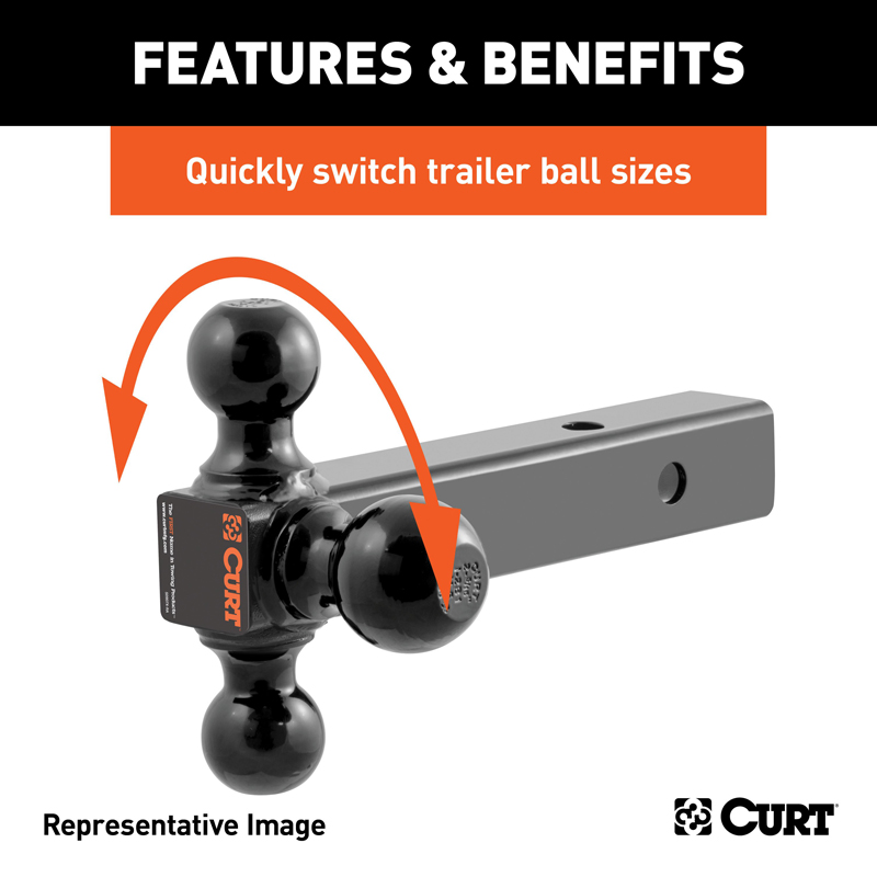 CURT | Multi-Ball Mount (2-1/2" Hollow Shank, 1-7/8", 2" & 2-5/16" Black Balls)