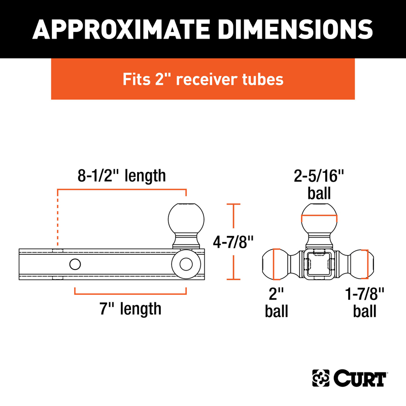 CURT | Multi-Ball Mount (2" Solid Shank, 1-7/8", 2" & 2-5/16" Chrome Balls) CURT Hitch Balls & Mounts