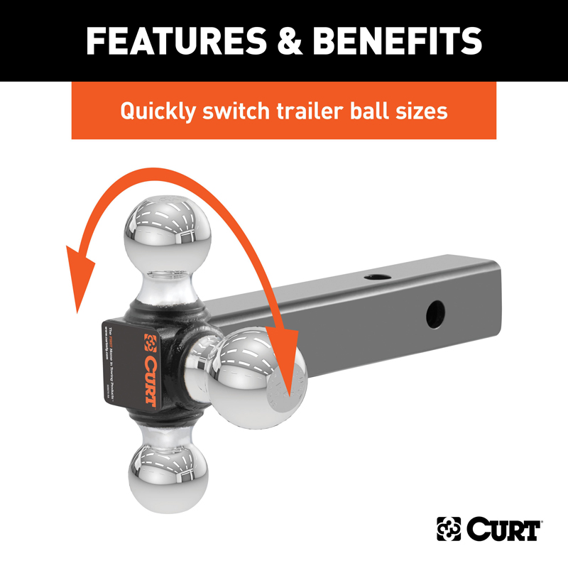 CURT | Multi-Ball Mount (2" Solid Shank, 1-7/8", 2" & 2-5/16" Chrome Balls)