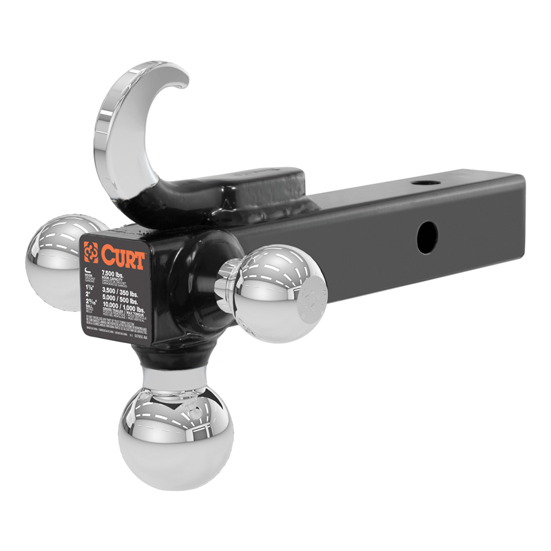 CURT | Multi-Ball Mount with Hook (2" Solid Shank, 1-7/8", 2" & 2-5/16" Chrome Balls)