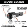 CURT | Multi-Ball Mount with Hook (2" Solid Shank, 1-7/8", 2" & 2-5/16" Chrome Balls)