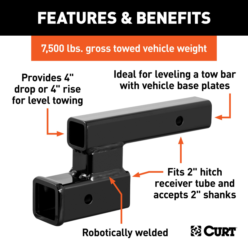 CURT | Receiver Hitch Adapter (2" Shank, 4" Drop, 7,500 lbs.) CURT Hitch Balls & Mounts