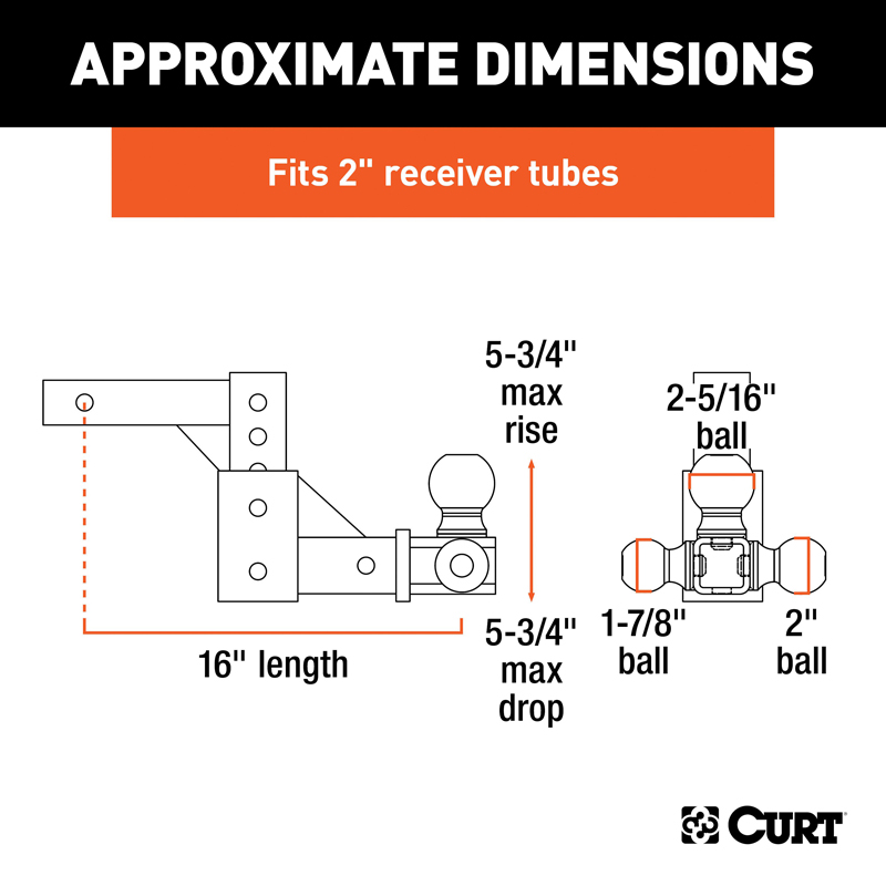 CURT | Adjustable Tri-Ball Mount (2" Shank, 1-7/8", 2" & 2-5/16" Balls) CURT Hitch Balls & Mounts