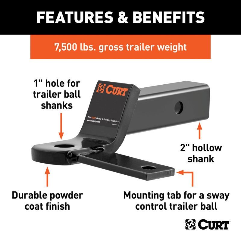 CURT | Sway Tab Ball Mount (2" Shank, 7,500 lbs., 2" Drop) CURT Hitch Balls & Mounts