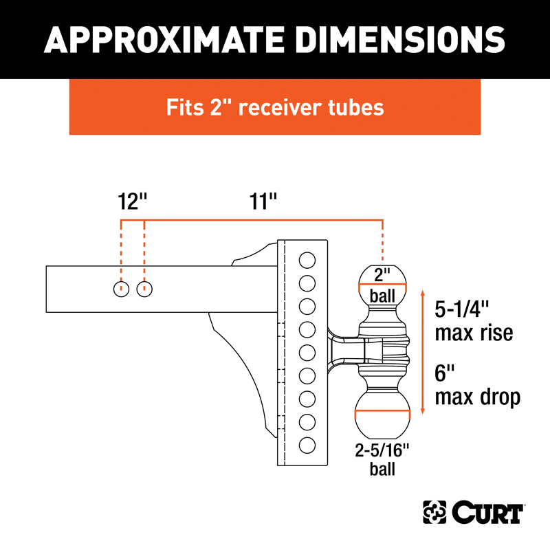 CURT | Adjustable Channel Mount with Dual Ball (2" Shank, 14,000 lbs., 6" Drop)