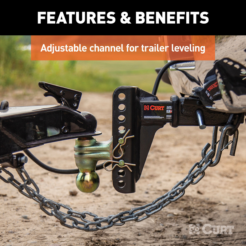 CURT | Adjustable Channel Mount with Dual Ball (2" Shank, 14,000 lbs., 6" Drop)