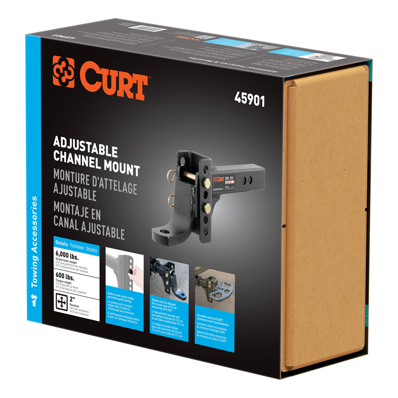 CURT | Adjustable Channel Mount with 1" Ball Hole (2" Shank, 6,000 lbs., 6-3/4" Drop) CURT Hitch Balls & Mounts