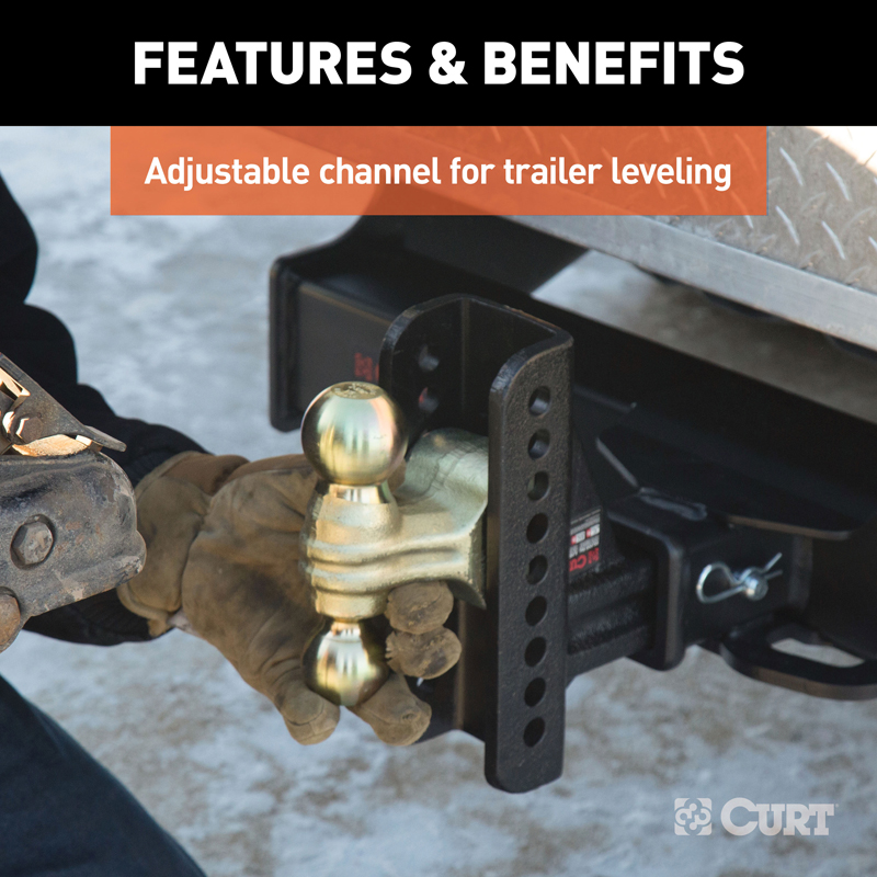 CURT | Adjustable Channel Mount with Dual Ball (2-1/2" Shank, 20,000 lbs., 6" Drop)