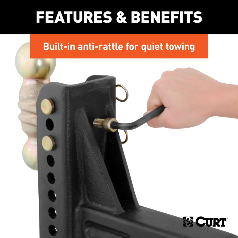 CURT | Adjustable Channel Mount with Dual Ball (2-1/2" Shank, 20,000 lbs., 6" Drop)
