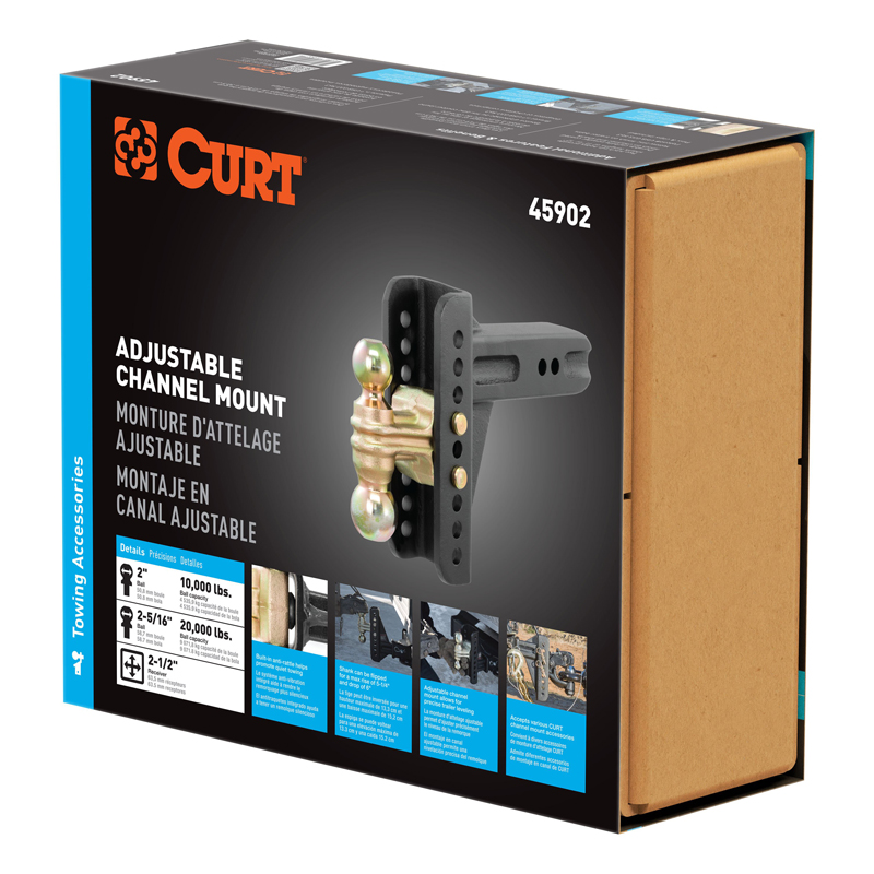 CURT | Adjustable Channel Mount with Dual Ball (2-1/2" Shank, 20,000 lbs., 6" Drop) CURT Hitch Balls & Mounts