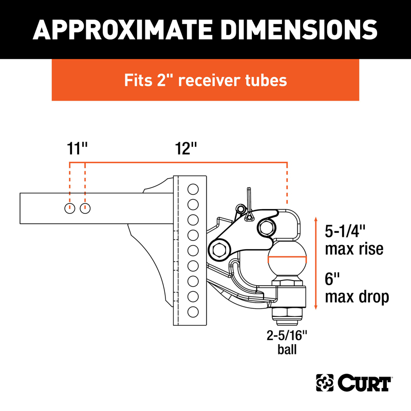 CURT | Adjustable Channel Mount with 2-5/16" Ball & Pintle (2" Shank, 13,000 lbs.)
