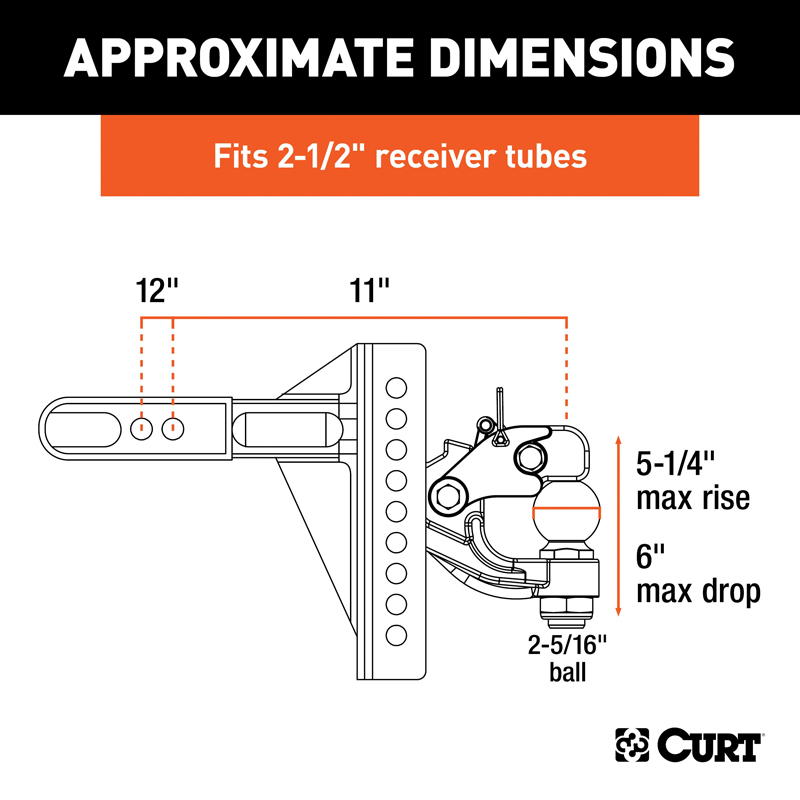 CURT | Adjustable Channel Mount with 2-5/16" Ball & Pintle (2-1/2" Shank, 20,000 lbs.) CURT Hitch Balls & Mounts