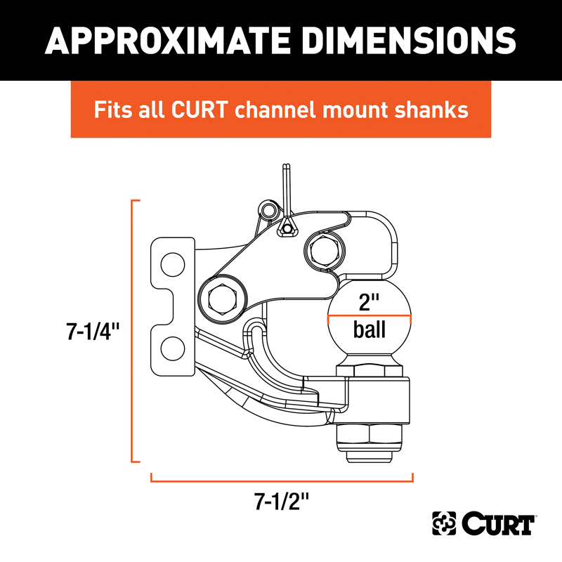 CURT | Replacement Channel Mount Ball & Pintle Hitch (2" Ball, 10,000 lbs.) CURT Hitch Balls & Mounts