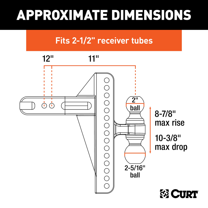 CURT | Adjustable Channel Mount, Dual Ball (2-1/2" Shank, 20,000 lbs., 10-3/8" Drop) CURT Hitch Balls & Mounts