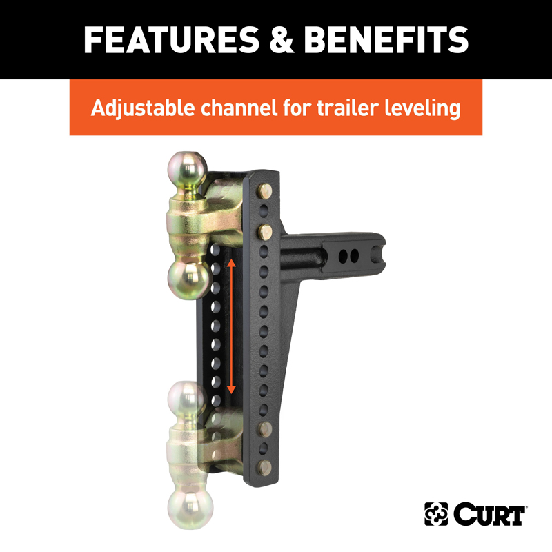 CURT | Adjustable Channel Mount, Dual Ball (2-1/2" Shank, 20,000 lbs., 10-3/8" Drop) CURT Hitch Balls & Mounts