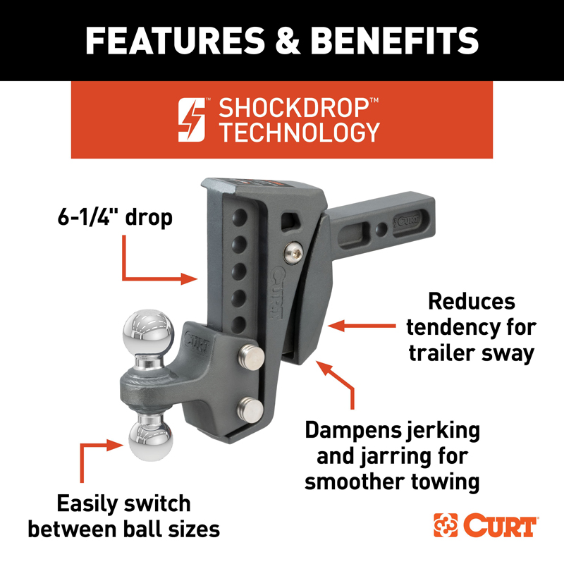 CURT | Rebellion XD Adjustable Cushion Hitch (2" Shank, 2", 2-5/16" Balls, 15K)