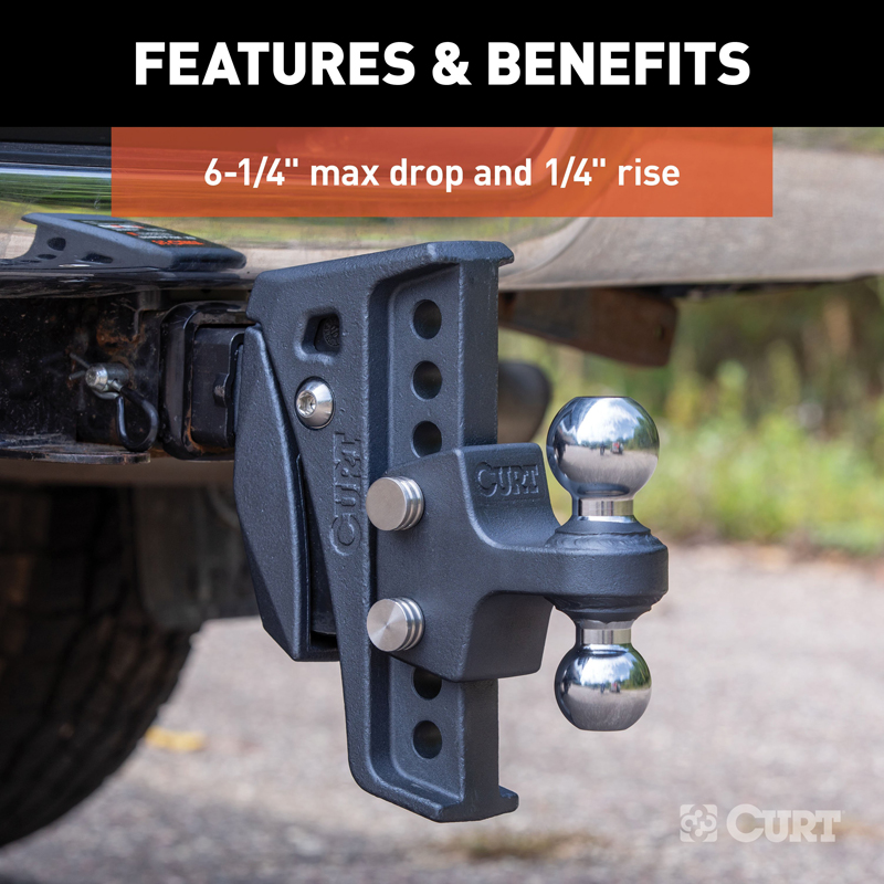 CURT | Rebellion XD Adjustable Cushion Hitch (2" Shank, 2", 2-5/16" Balls, 15K)