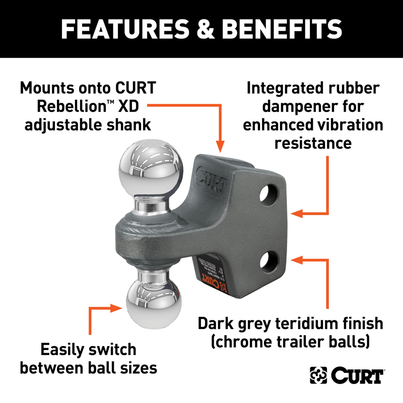 CURT | Replacement Rebellion XD Dual Ball, 2" & 2-5/16", Up to 15K CURT Hitch Balls & Mounts