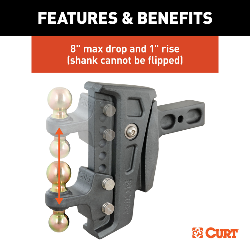 CURT | Rebellion XD Adjustable Cushion Hitch (2-1/2" Shank, 2", 2-5/16" Balls, 20K) CURT Hitch Balls & Mounts