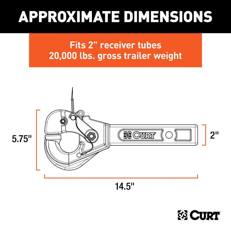 CURT | Receiver-Mount Pintle Hook (2" Shank, 20,000 lbs., 2-1/2" Lunette Rings) CURT Hitch Balls & Mounts