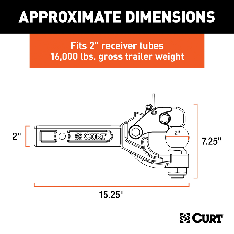 CURT | Receiver-Mount Ball & Pintle Hitch (2" Shank, 2" Ball, 10,000 lbs.)