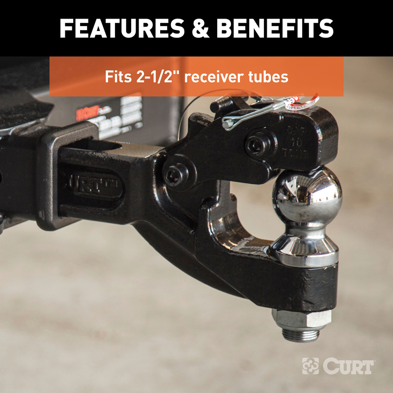 CURT | Receiver-Mount Ball & Pintle Hitch (2-1/2" Shank, 2-5/16" Ball, 20,000 lbs.)