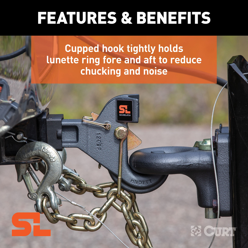 CURT | SecureLatch Receiver-Mount Pintle Hook (2" Shank, 14K, 2-1/2" or 3" Lunette) CURT Hitch Balls & Mounts