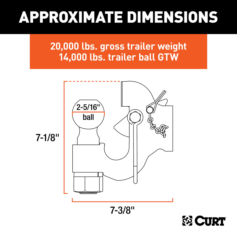 CURT | SecureLatch Ball & Pintle Hitch (2-5/16" Ball, 20,000 lbs.)