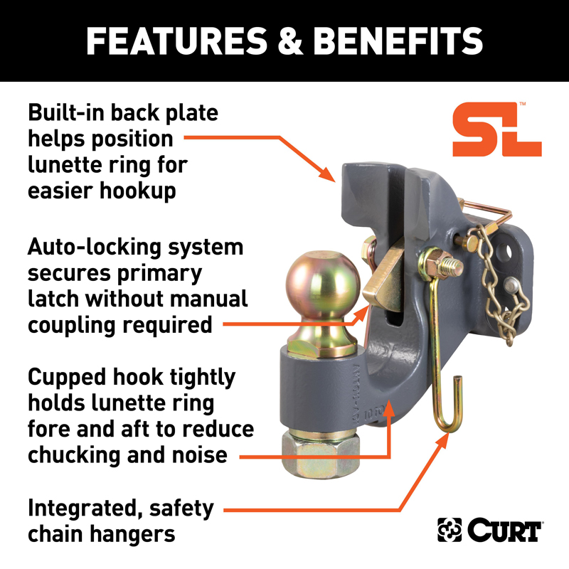 CURT | SecureLatch Ball & Pintle Hitch (2" Ball, 20,000 lbs.)
