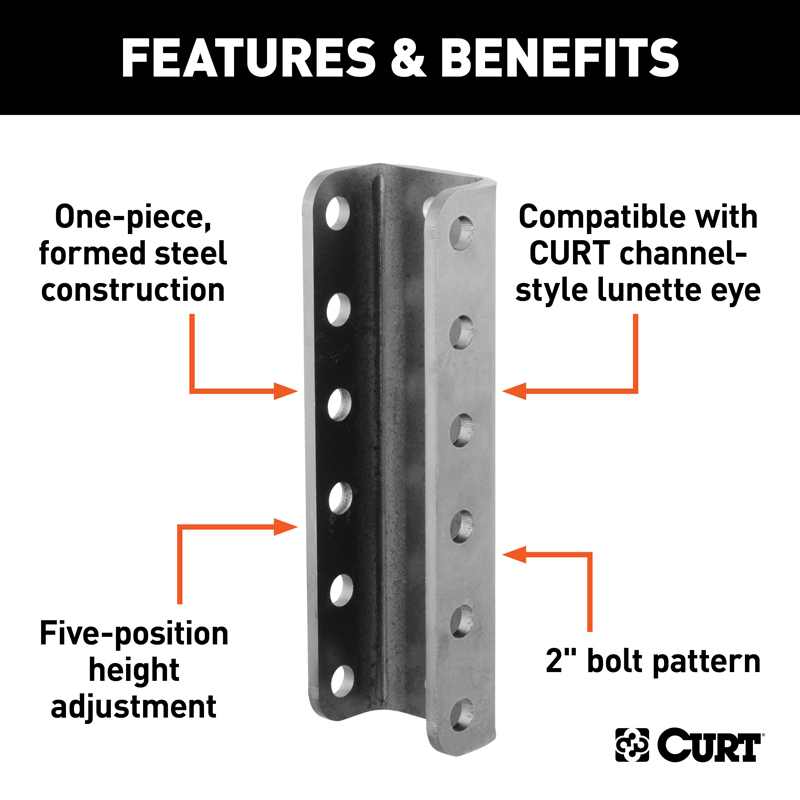 CURT | Adjustable Coupler Channel (3" I.D., 11-3/4" High) CURT Hitch Balls & Mounts