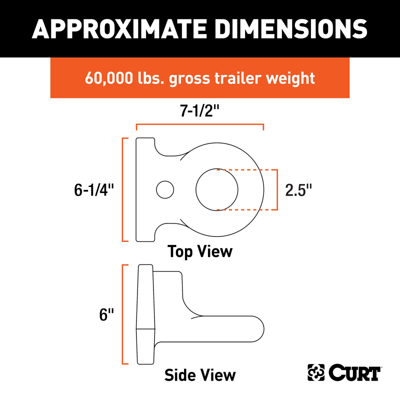 CURT | SecureLatch Flush-Mount Lunette Ring (60,000 lbs, 2-1/2" ID) CURT Hitch Balls & Mounts