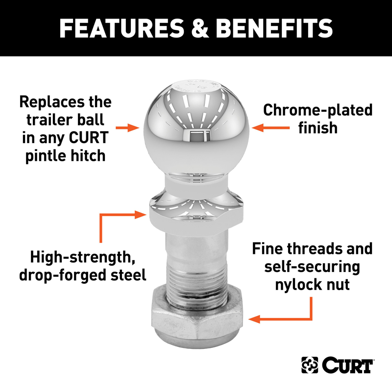 CURT | Replacement 2" Pintle Ball (10,000 lbs., 1-1/4" Shank) CURT Hitch Balls & Mounts