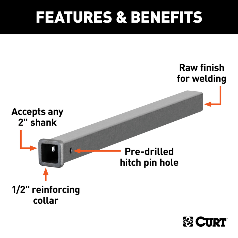 CURT | 36" Raw Steel Receiver Tubing (2" Receiver) CURT Hitch Accessories