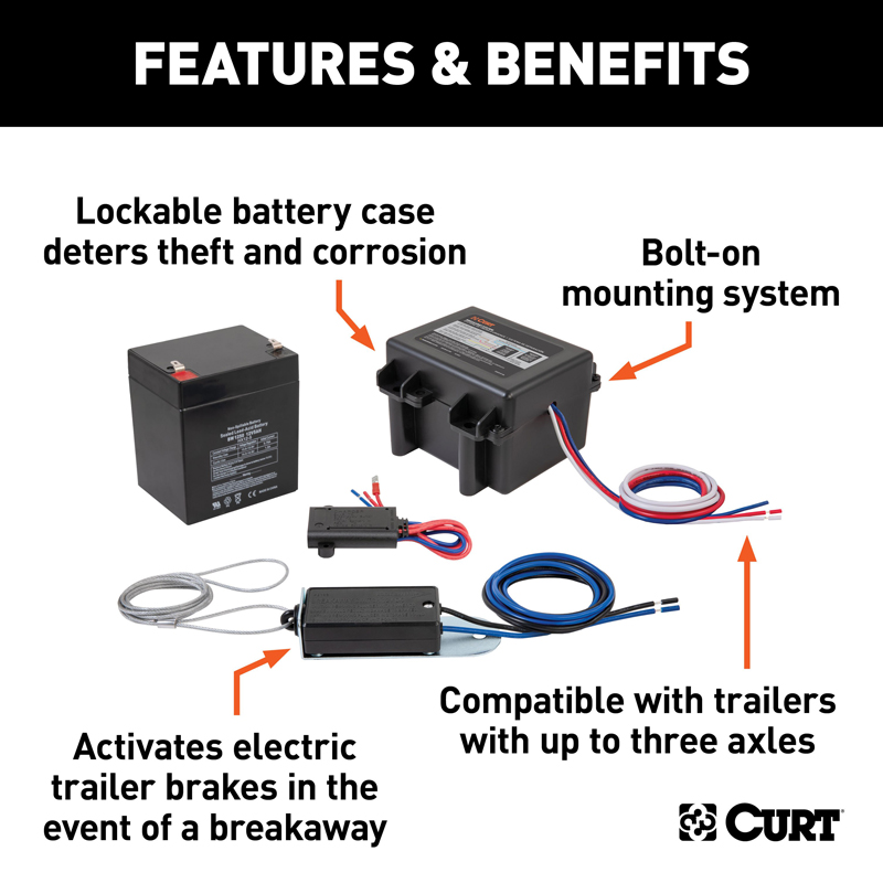 CURT | Soft-Trac 1 Breakaway Kit with Charger CURT Electrical & Wiring