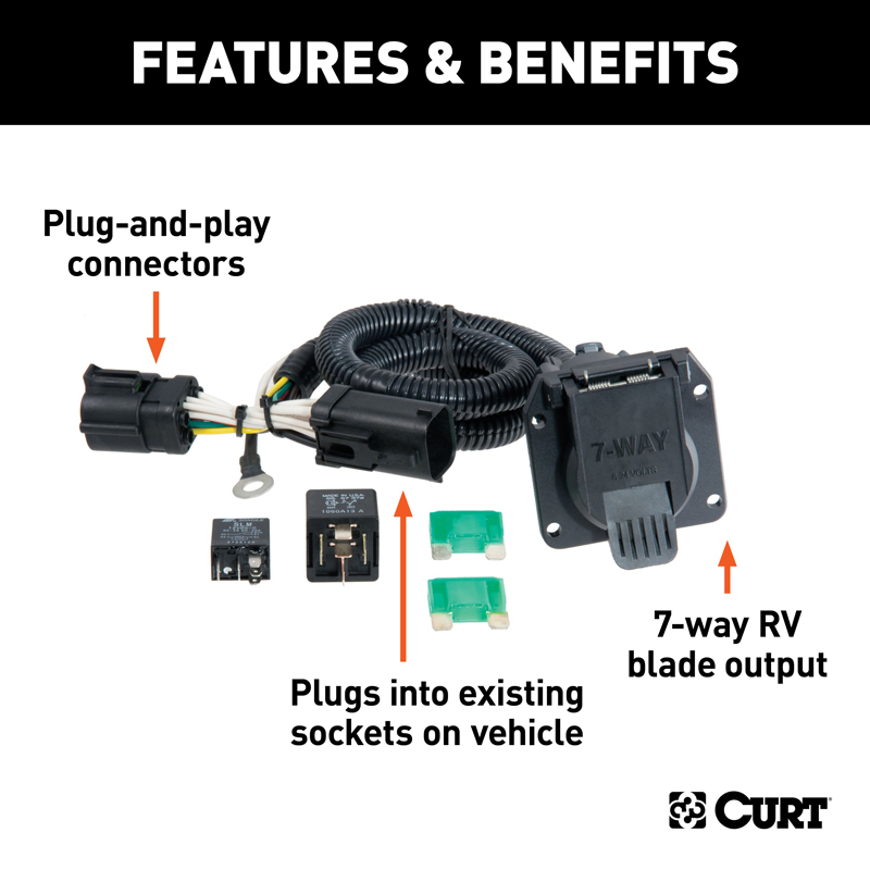 CURT | Custom Wiring Harness, 7-Way RV Blade Output - F-150 / Heritage 2000-2004 CURT Electrical & Wiring