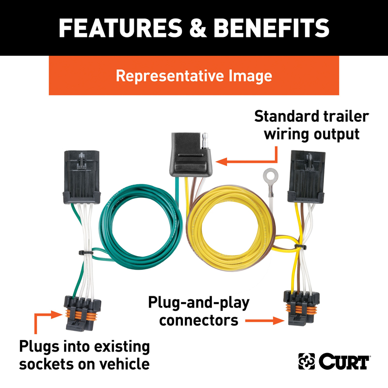 CURT | Custom Wiring Harness, 4-Way Flat Output - Ford / Lincoln / Mercury 2000-2004 CURT Electrical & Wiring