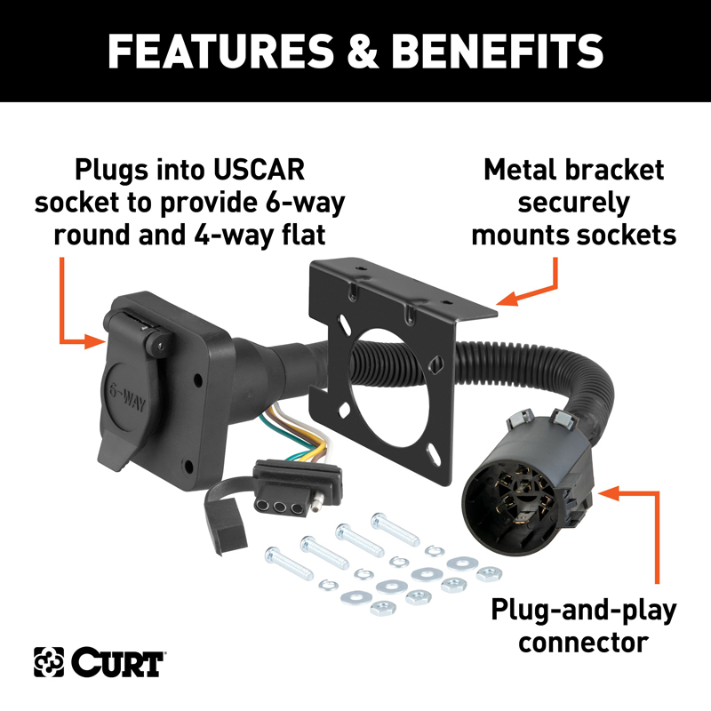 CURT | Dual-Output 6 & 4-Way Connector (Plugs into USCAR) - Audi / Buick / Cadillac / Chevrolet 2000-2023 CURT Electrical & W...