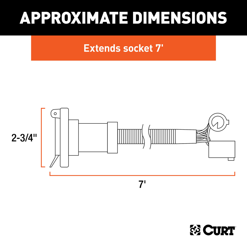 CURT | 7' Custom Wiring Extension Harness (Adds 7-Way RV Blade to Truck Bed, Packaged) - Chevrolet / Dodge / Ford 2000-2023