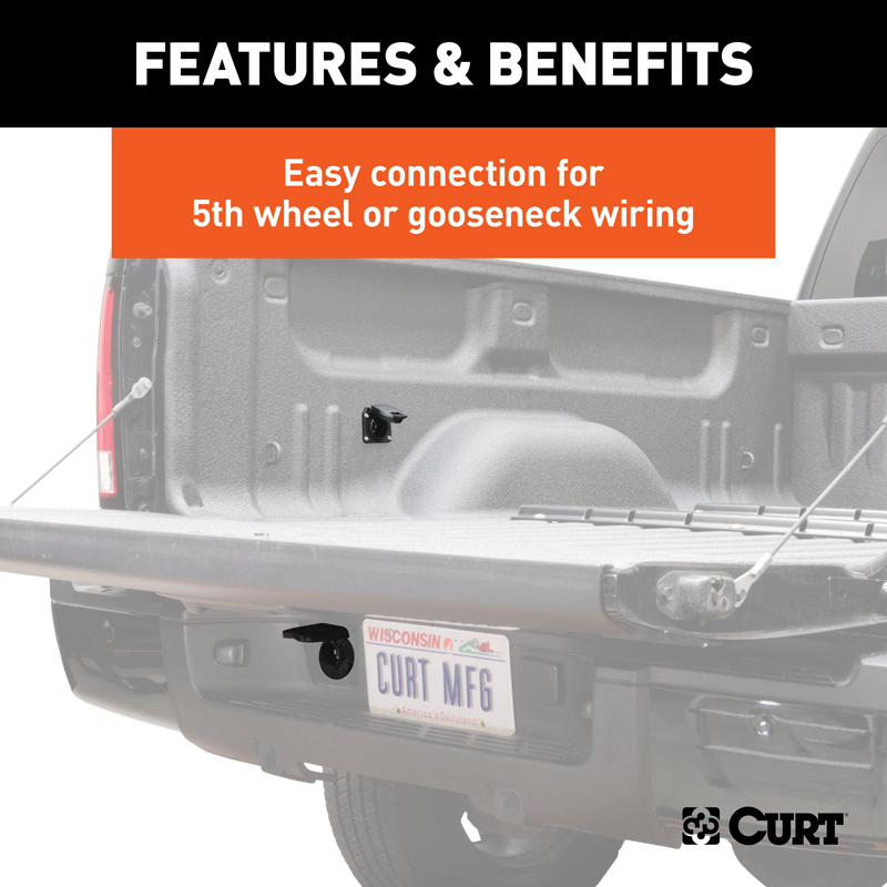 CURT | 7' Custom Wiring Extension Harness (Adds 7-Way RV Blade to Truck Bed, Packaged) - Chevrolet / Dodge / Ford 2000-2023