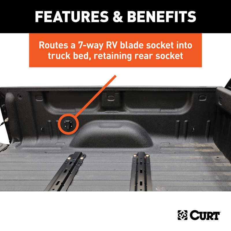 CURT | 7' Custom Wiring Extension Harness (Adds 7-Way RV Blade to Truck Bed) - Dakota / 1500 / 2500 / 3500 2000-2010