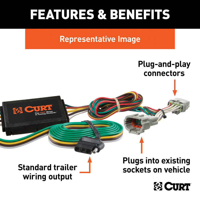 CURT | Custom Wiring Harness, 4-Way Flat Output - Focus 1.0T / 2.0L / 2.3T 2012-2018 CURT Electrical & Wiring