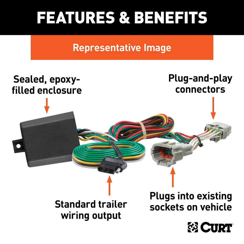 CURT | Custom Wiring Harness, 4-Way Flat Output CURT Electrical & Wiring