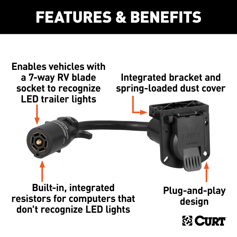 CURT | 7-Way RV Blade LED Electrical Adapter (Not a Wiring Extension) CURT Electrical & Wiring