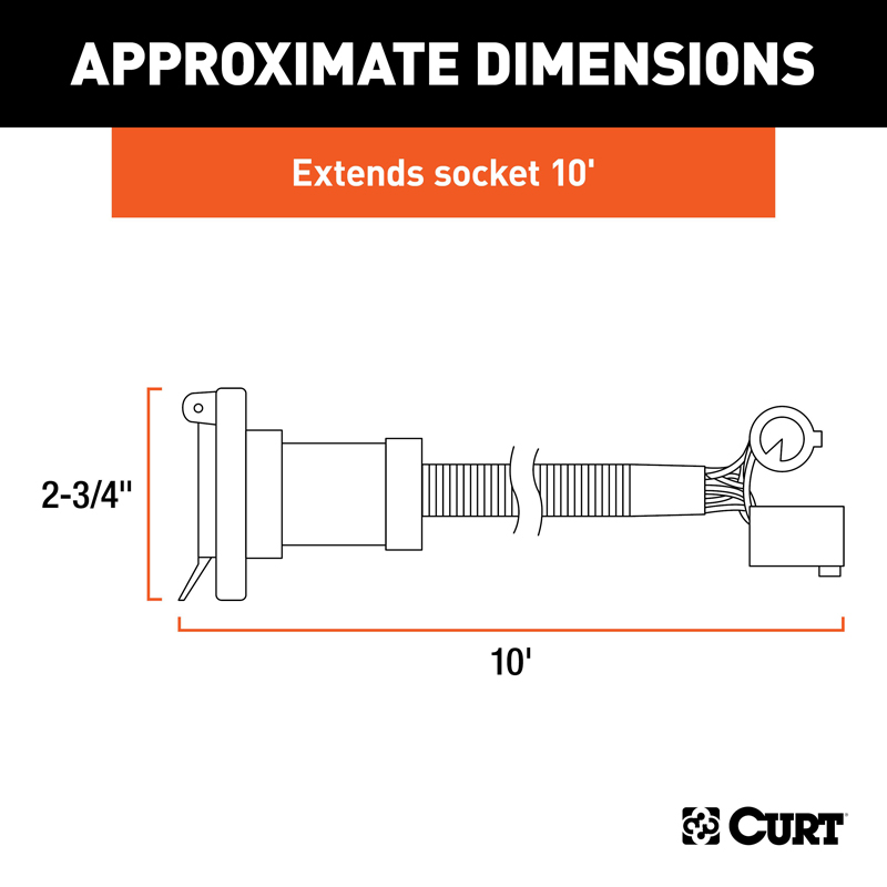 CURT | 10' Custom Wiring Extension Harness (Adds 7-Way RV Blade to Truck Bed, Packaged) - F-150 / F-250 / F-350 2015-2023 CUR...