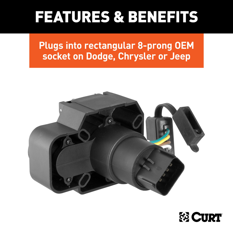 CURT | Dual-Output 7 & 4-Way Connector with Backup Alarm (Plugs into 8-Prong) CURT Electrical & Wiring