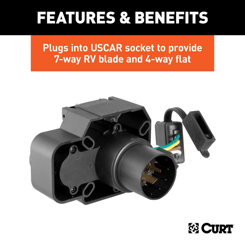 CURT | Dual-Output 7 & 4-Way Connector with Backup Alarm (Plugs into USCAR) - Audi / Buick / Cadillac / Chevrolet 2000-2023