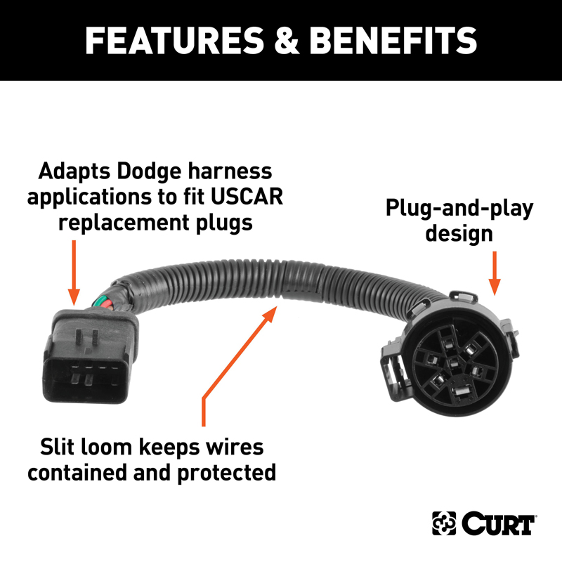CURT | 8-Prong Factory Harness Adapter (Rectangular 8-Prong to USCAR Socket) - Chrysler / Dodge / Jeep / Mitsubishi 2000-2010